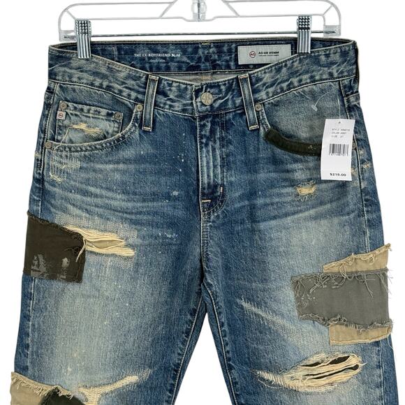 Adriano Goldschmied Patched Slouchy Jean SZ 27 Ex Boyfriend Slim Thrashed Blue - Picture 2 of 16